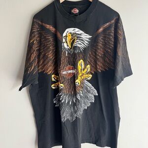 Vintage Harley Davidson Shirt Mens XXL Black Eagle All Over Print Rare